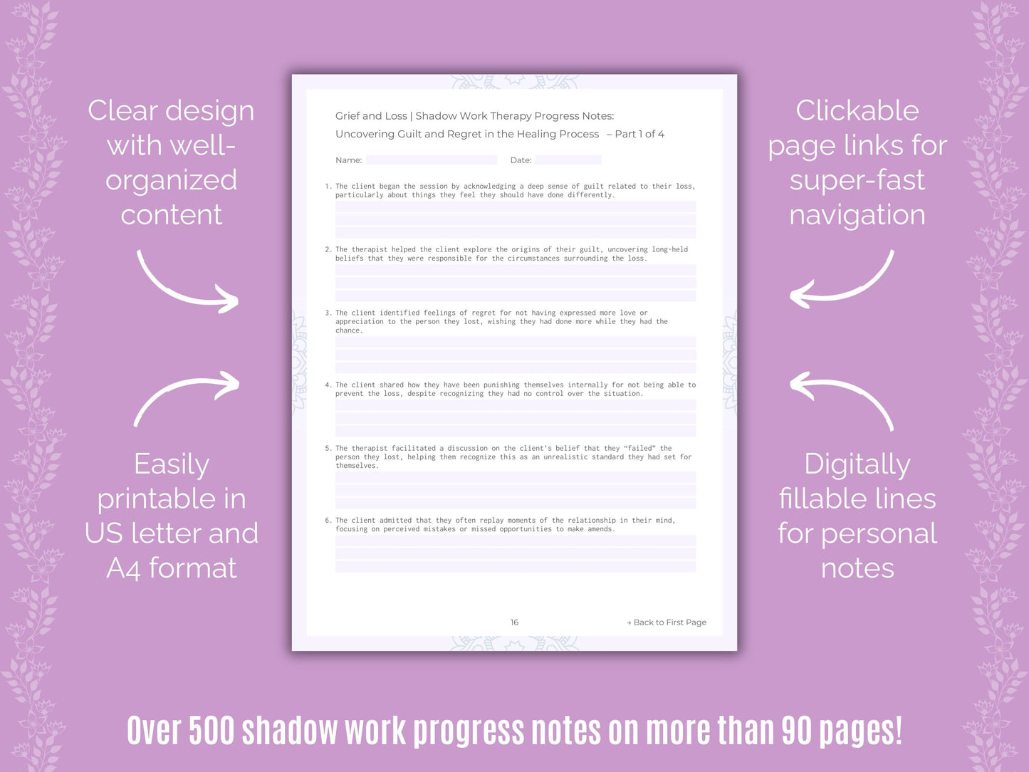 Grief and Loss Shadow Work Counseling Templates