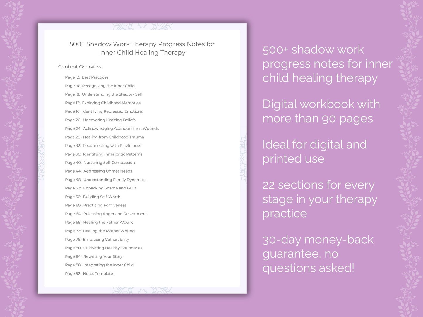 Inner Child Healing Shadow Work Therapist Worksheets