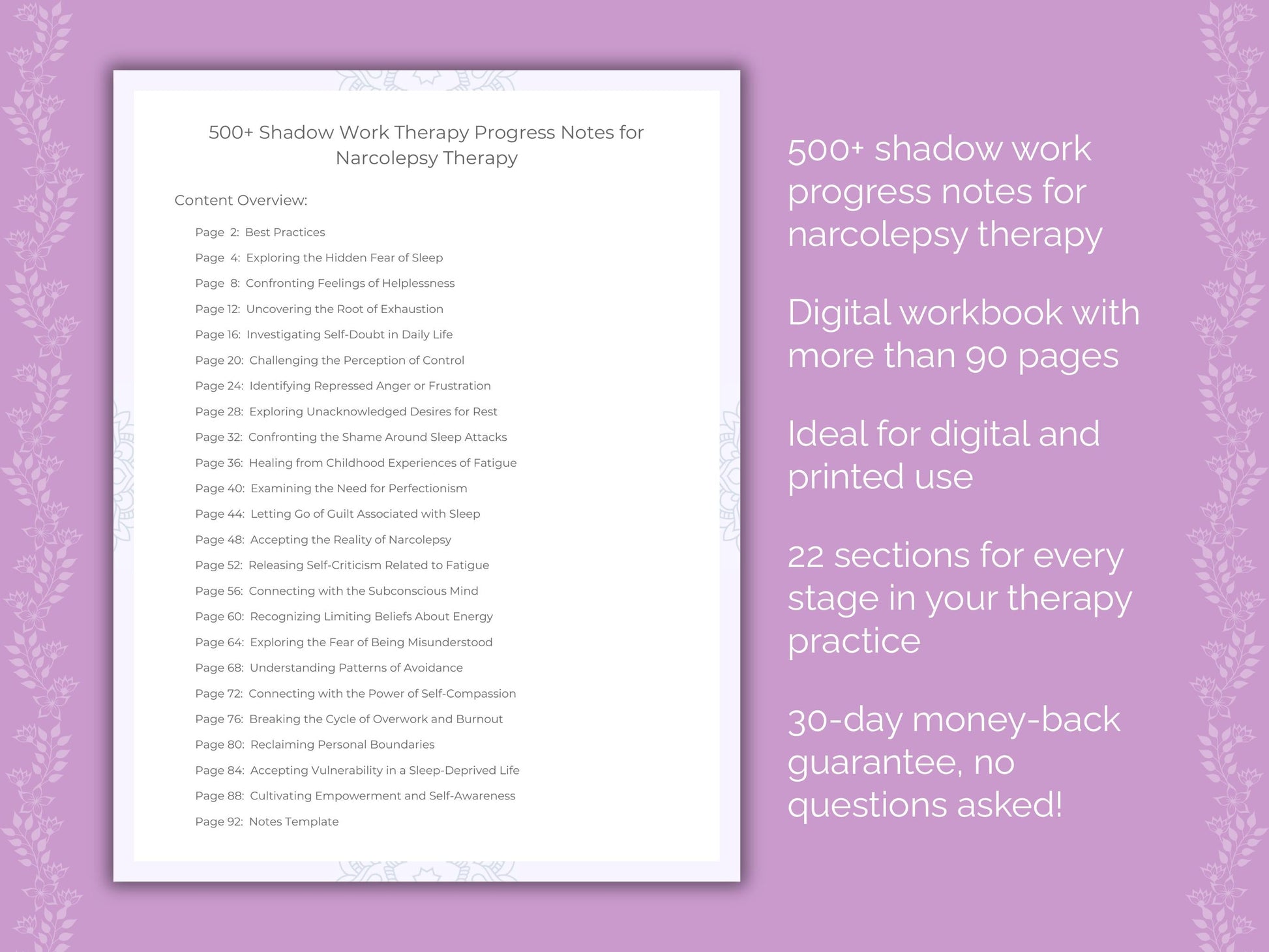 Narcolepsy Shadow Work Therapist Worksheets