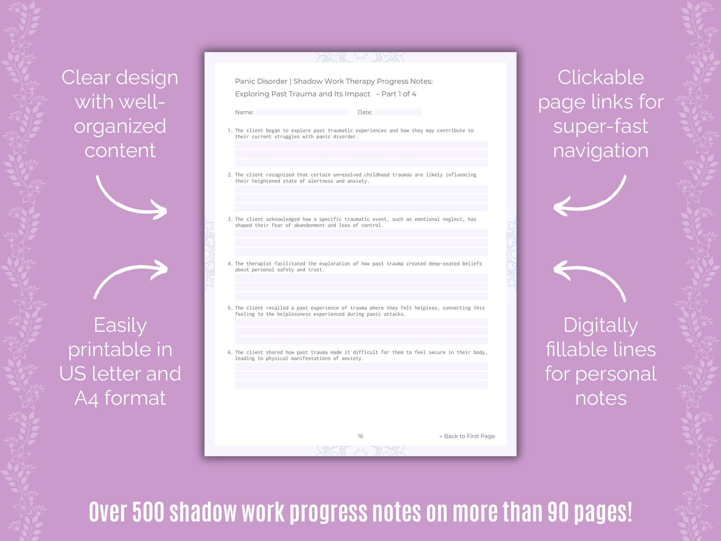 Panic Disorder Shadow Work Counseling Templates