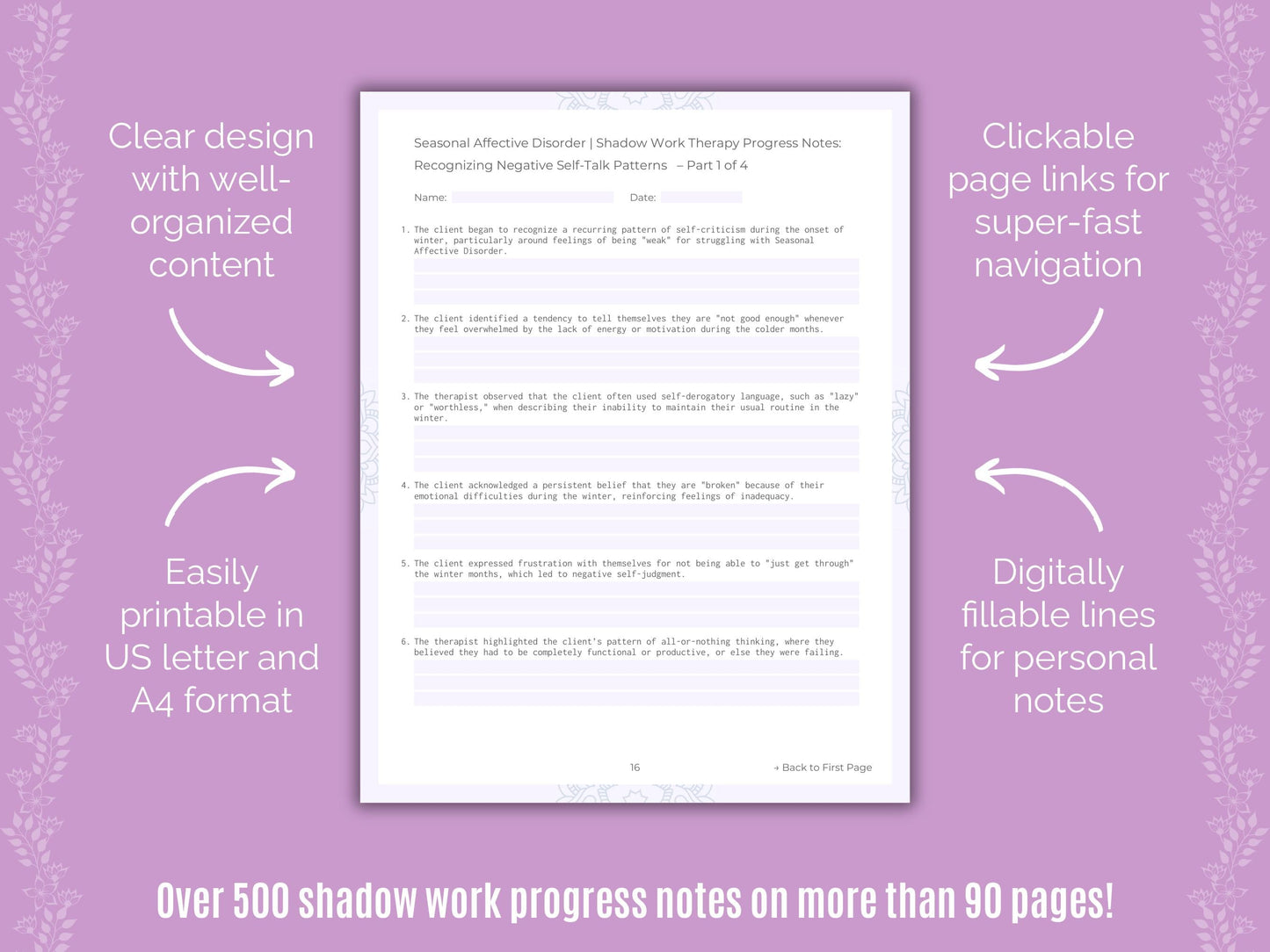 Seasonal Affective Disorder Shadow Work Counseling Templates