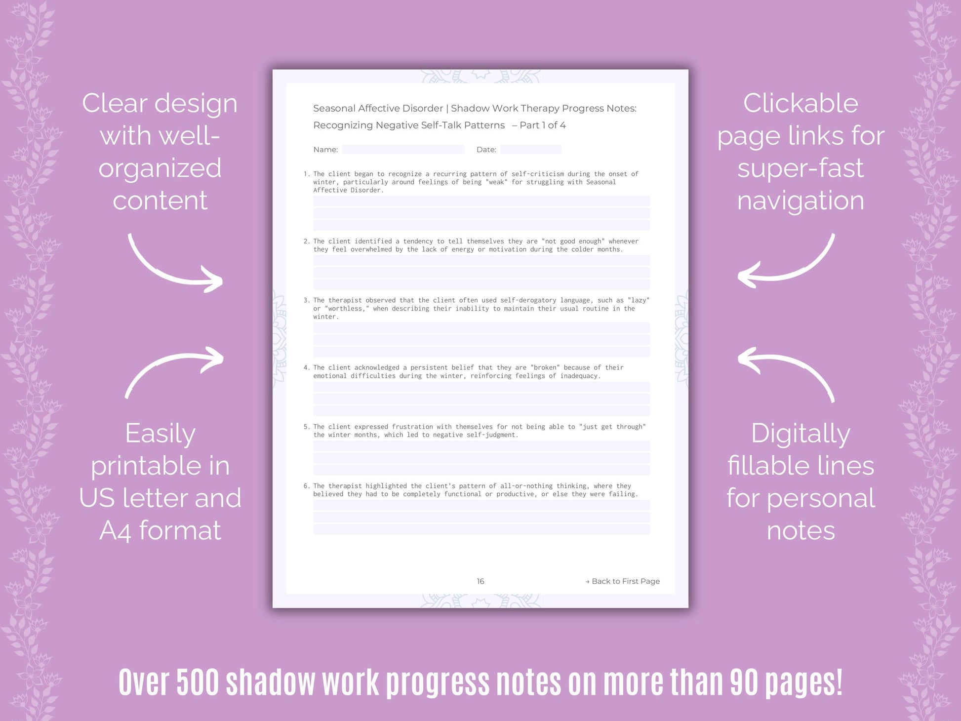 Seasonal Affective Disorder Shadow Work Counseling Templates