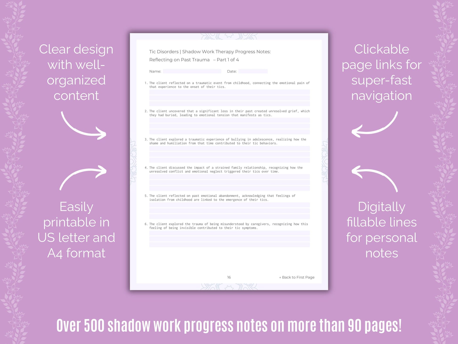 Tic Disorders Shadow Work Counseling Templates