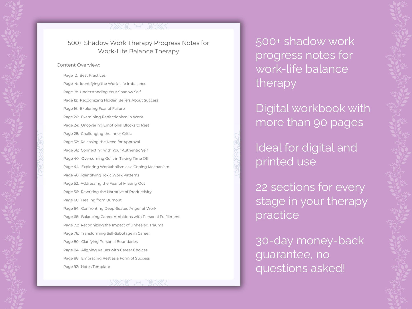 Work-Life Balance Shadow Work Therapist Worksheets