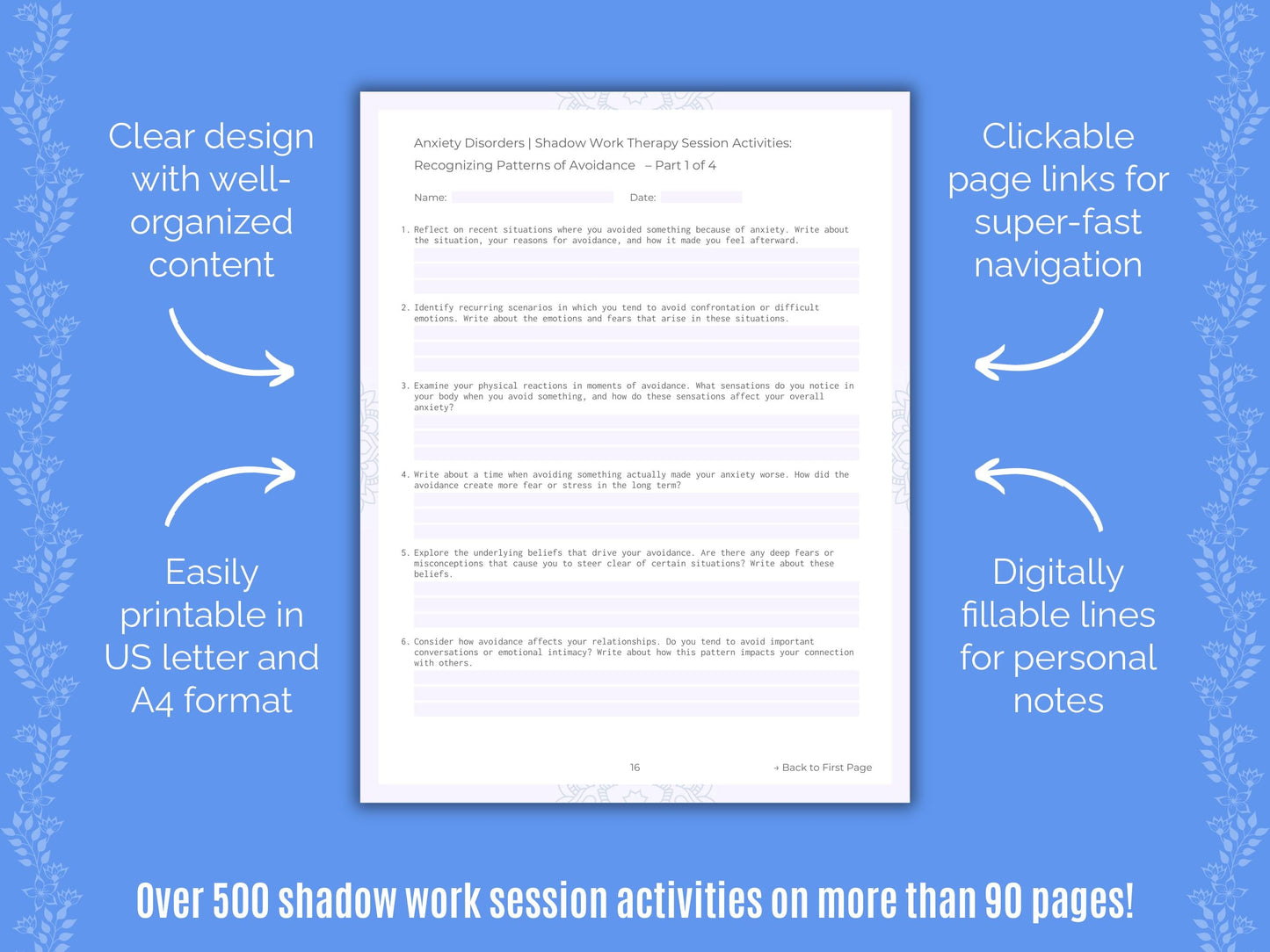 Anxiety Disorders Shadow Work Counseling Templates