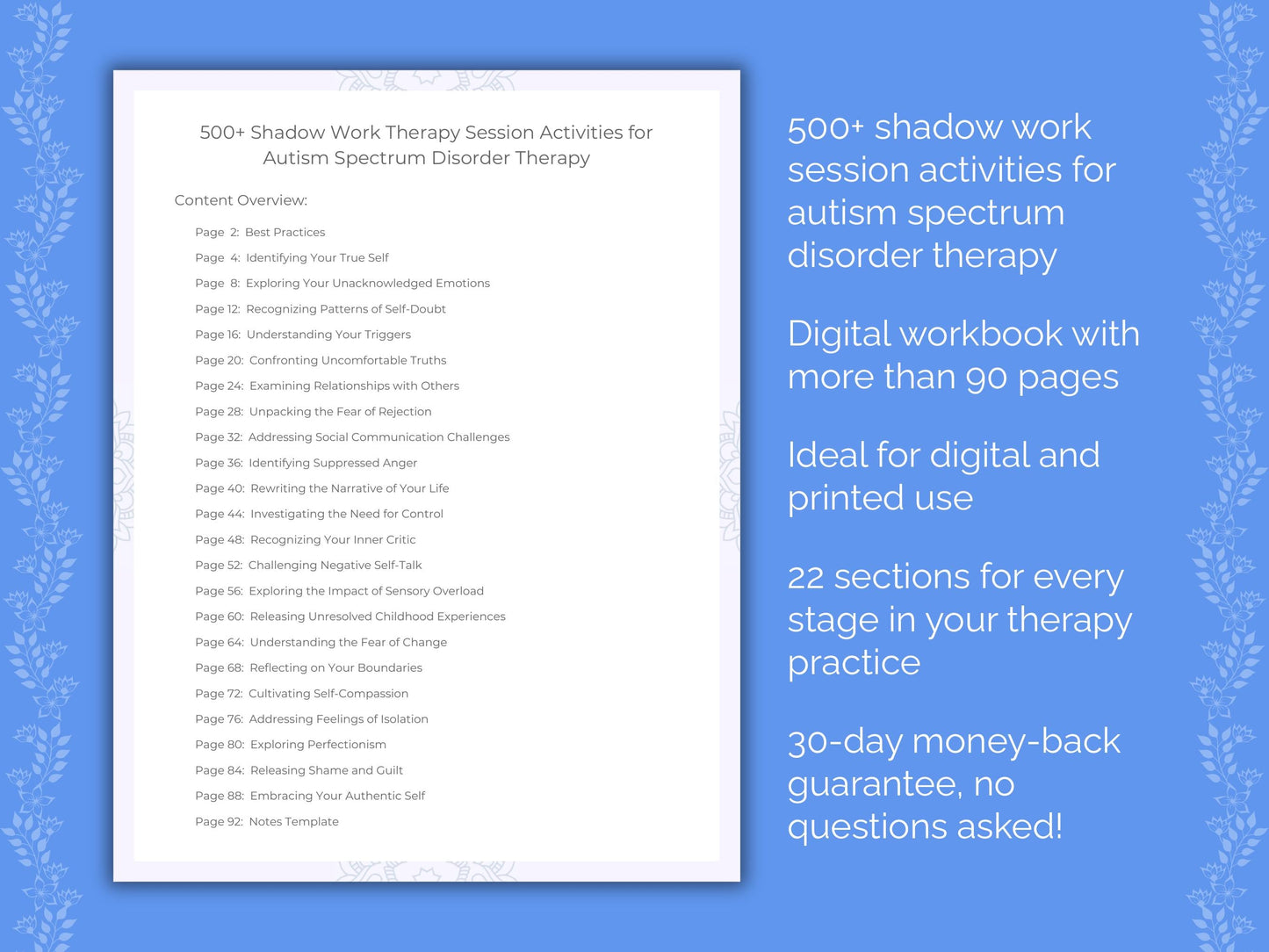 Autism Spectrum Disorder Shadow Work Therapist Worksheets