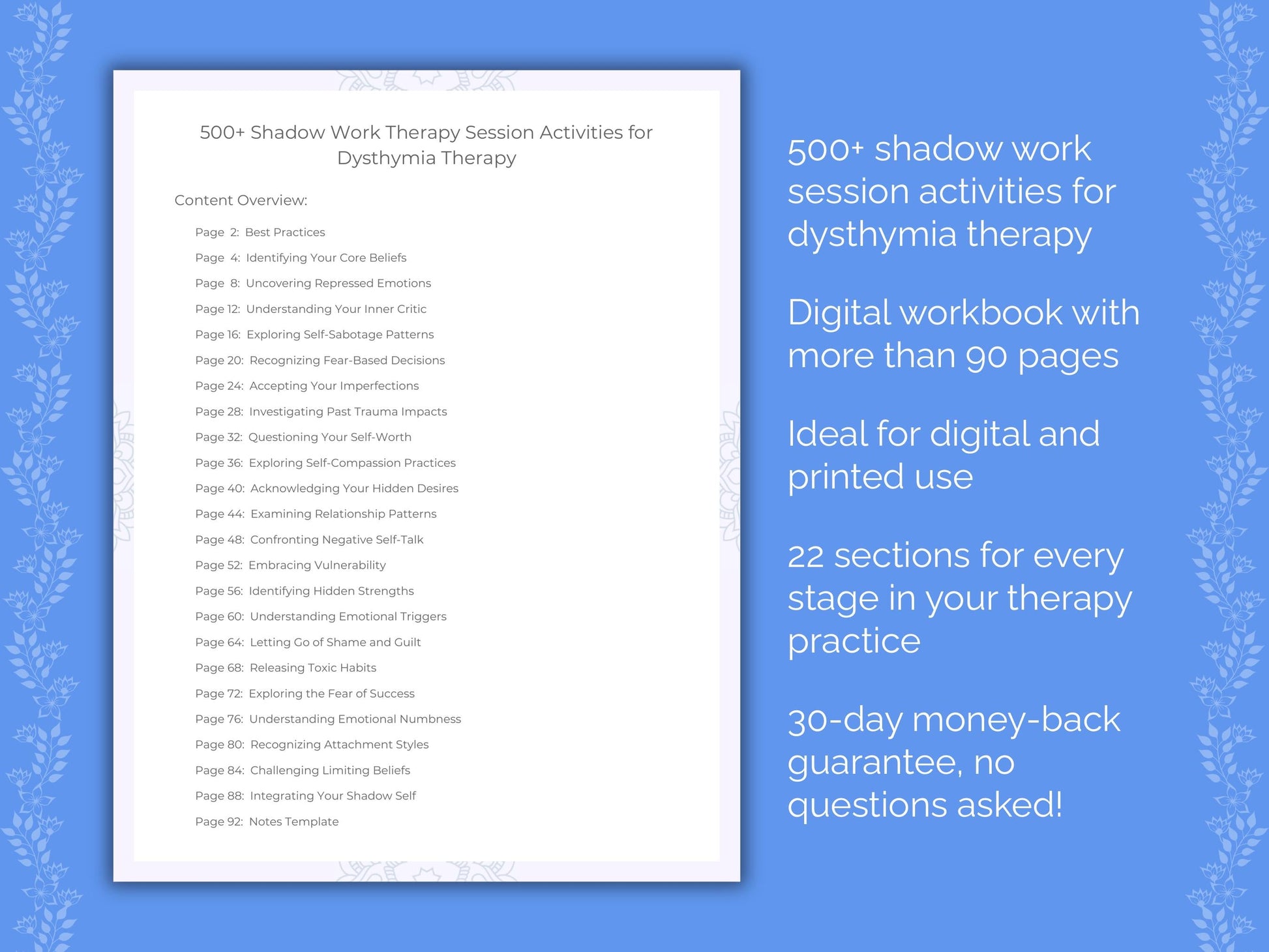 Dysthymia Shadow Work Therapist Worksheets