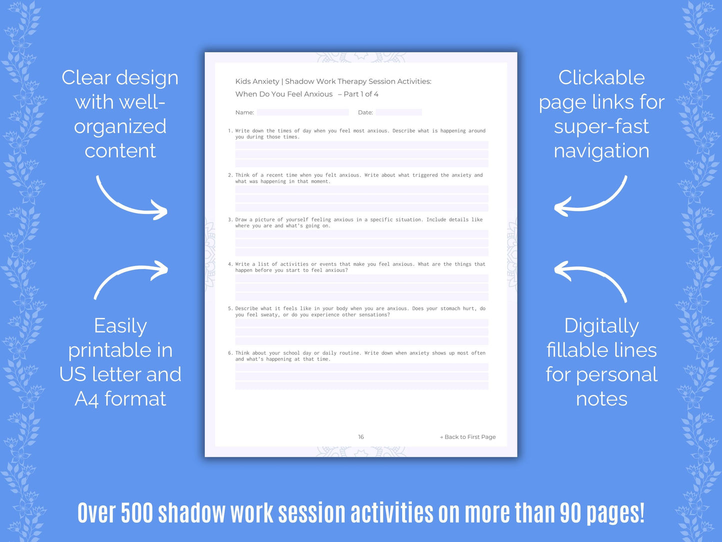 Kids Anxiety Shadow Work Counseling Templates