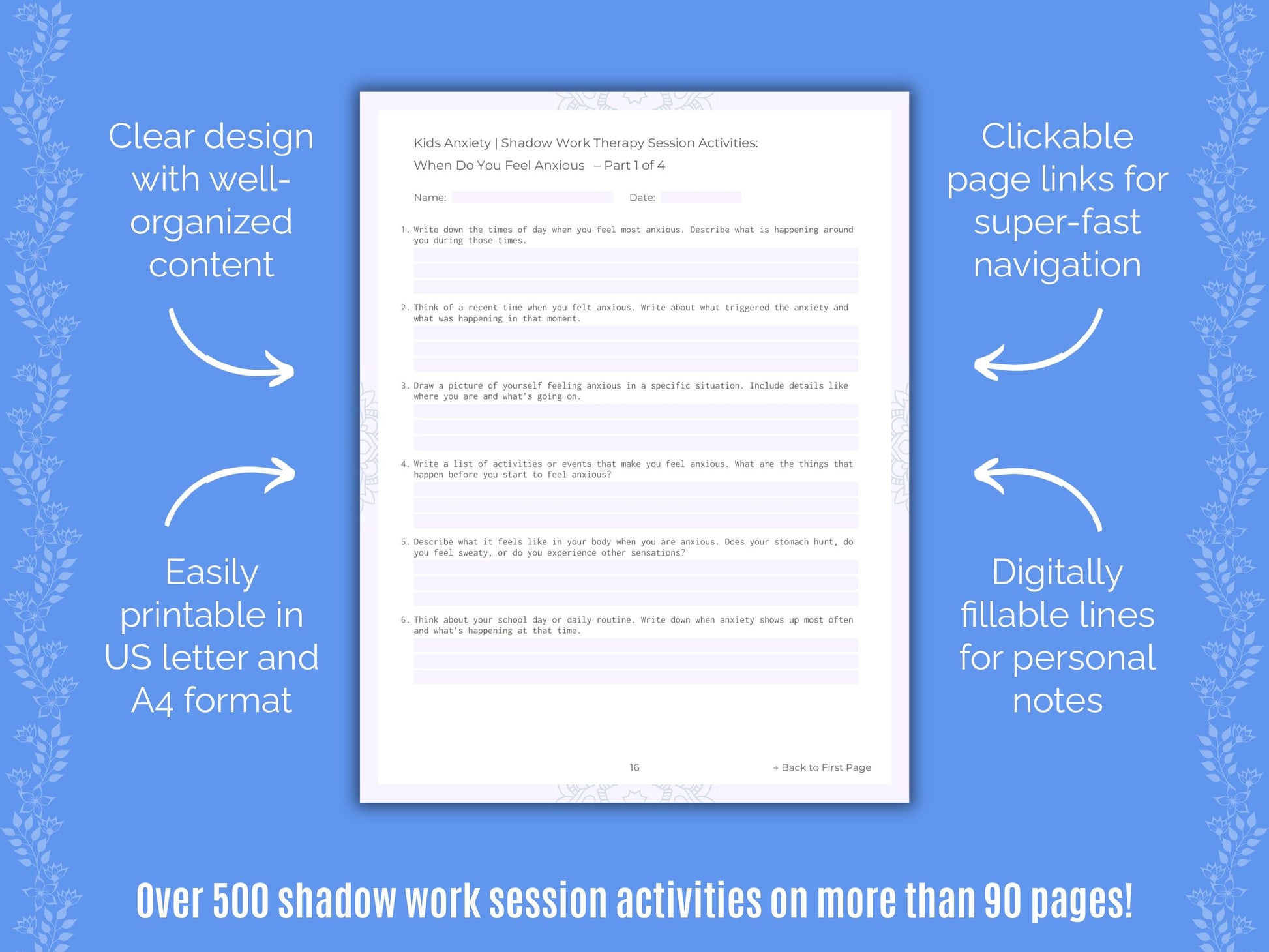 Kids Anxiety Shadow Work Counseling Templates