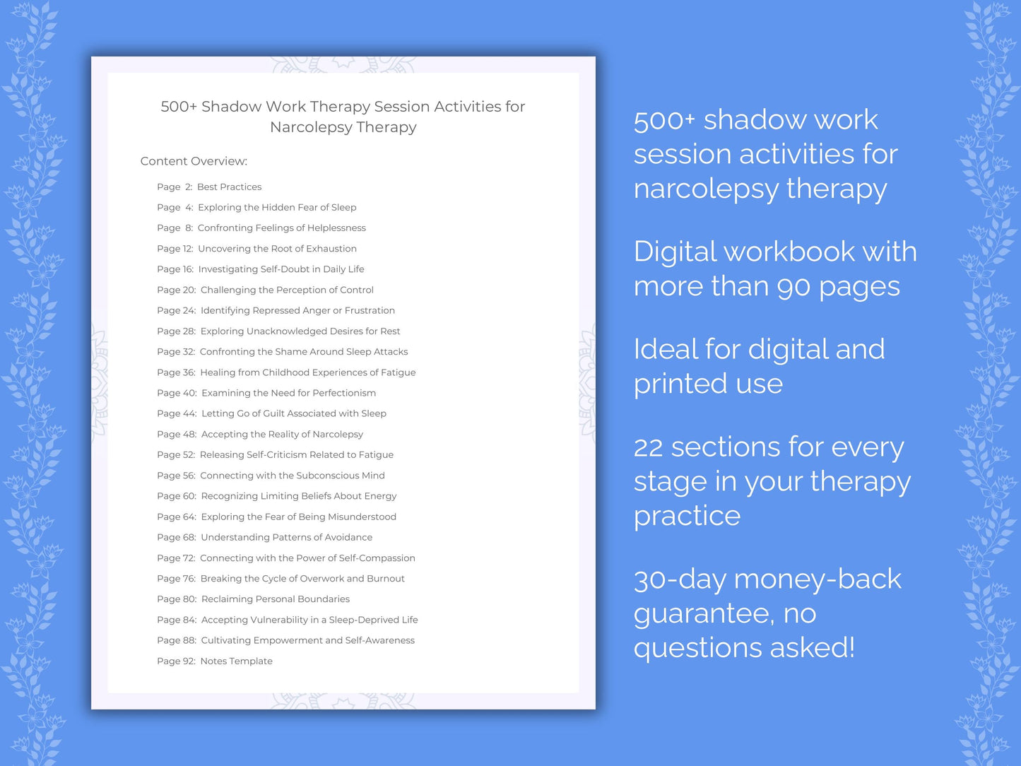 Narcolepsy Shadow Work Therapist Worksheets