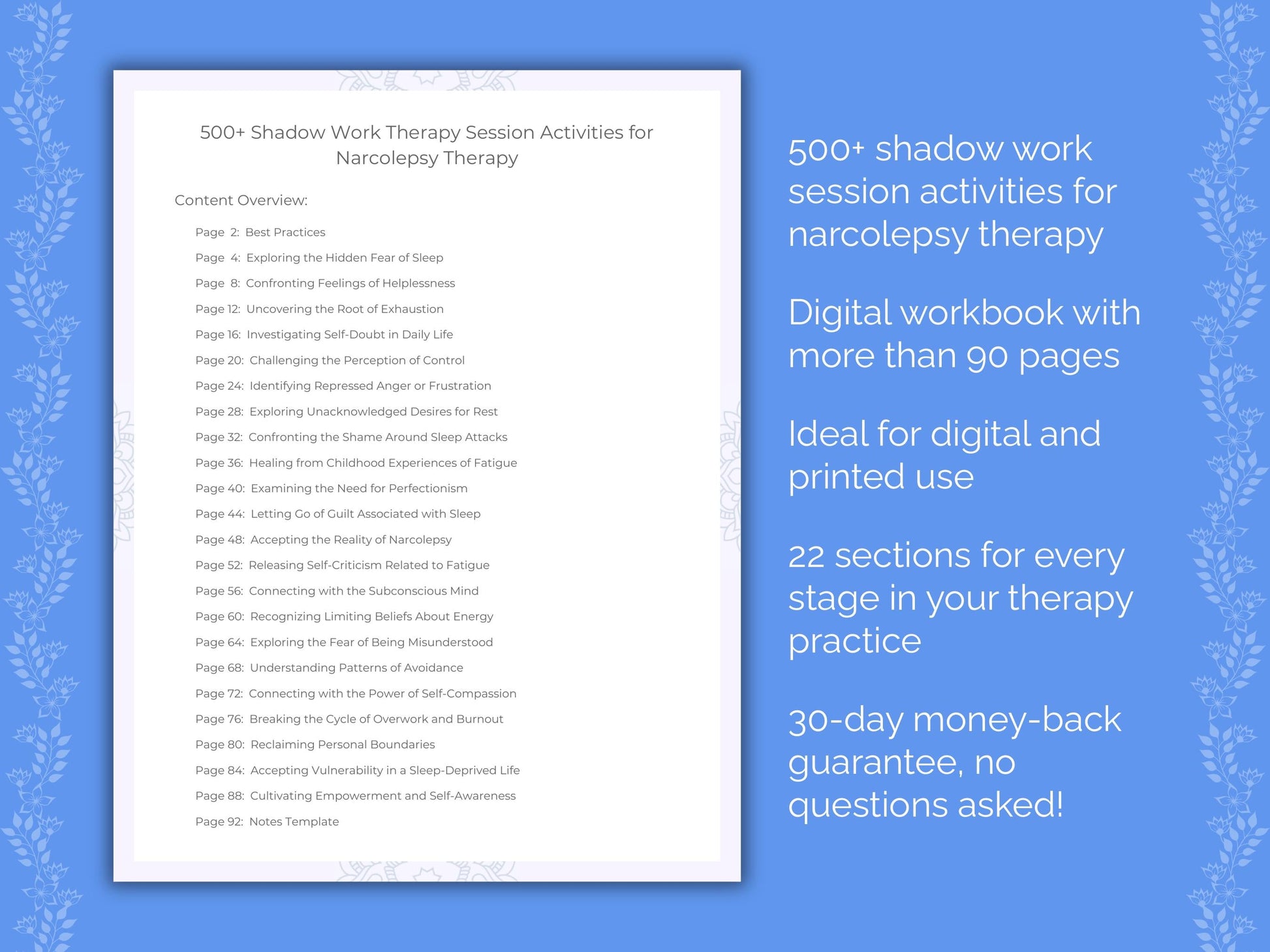 Narcolepsy Shadow Work Therapist Worksheets