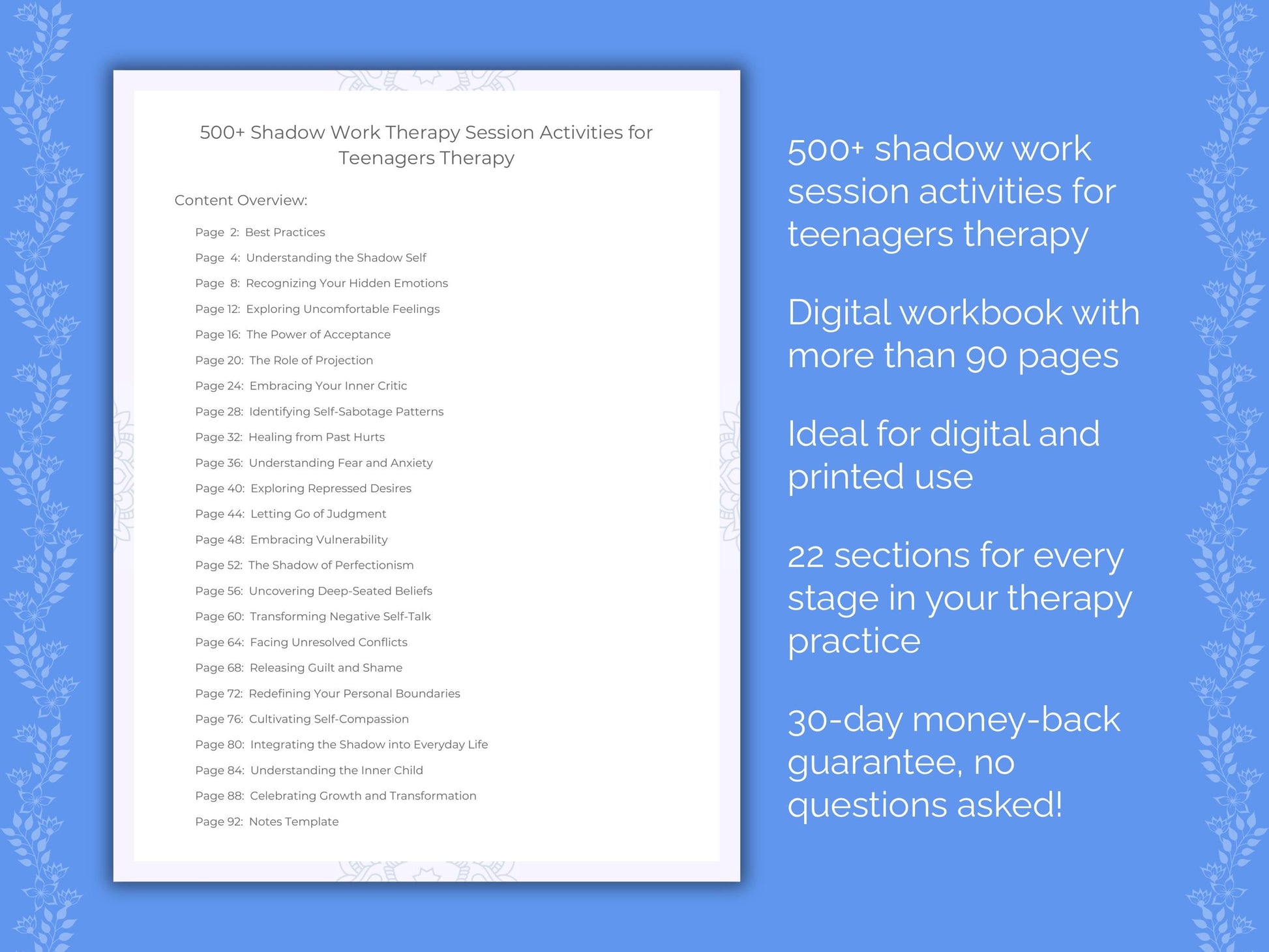 Teenagers Shadow Work Therapist Worksheets