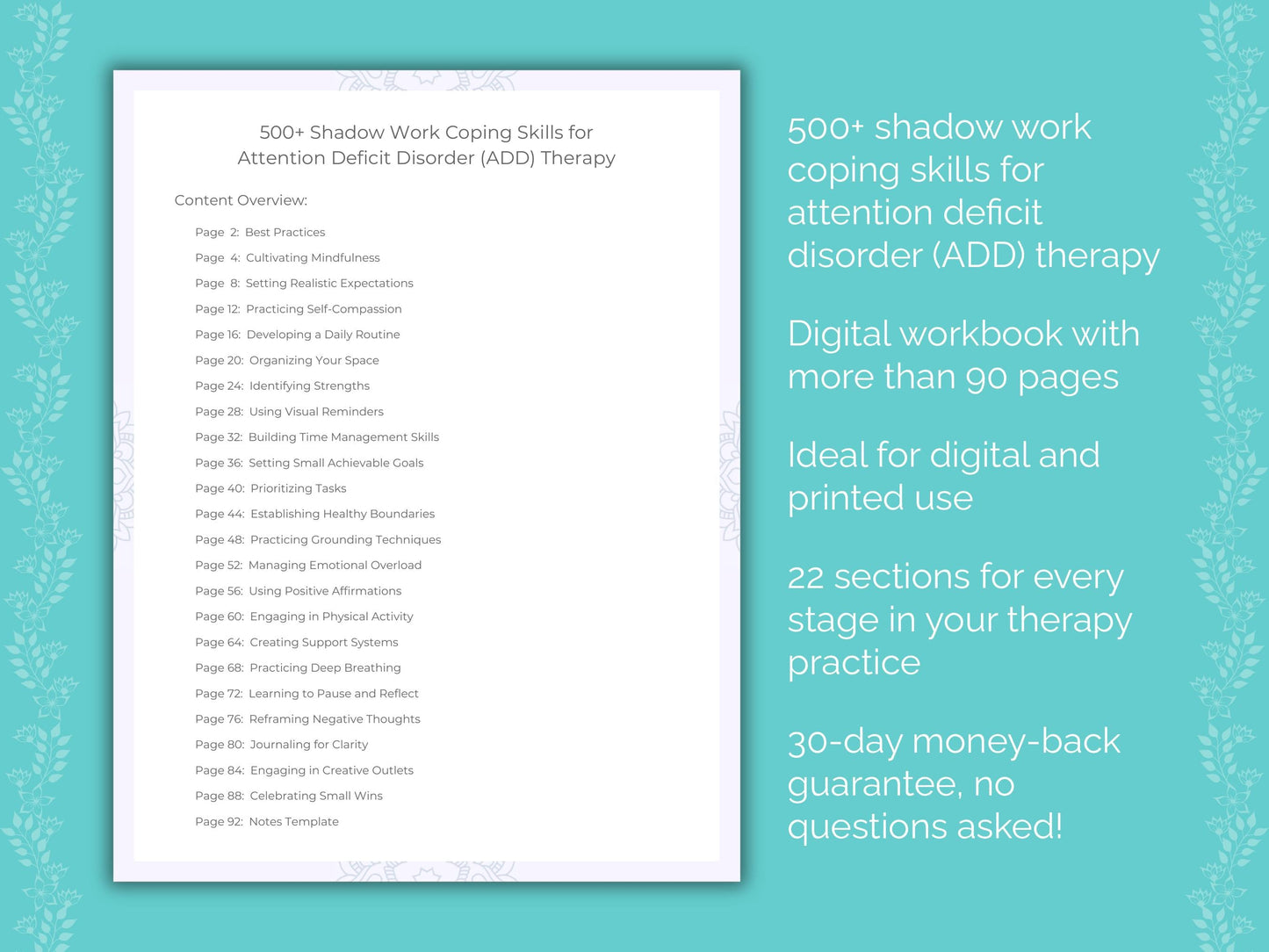 Attention Deficit Disorder (ADD) Shadow Work Therapist Worksheets