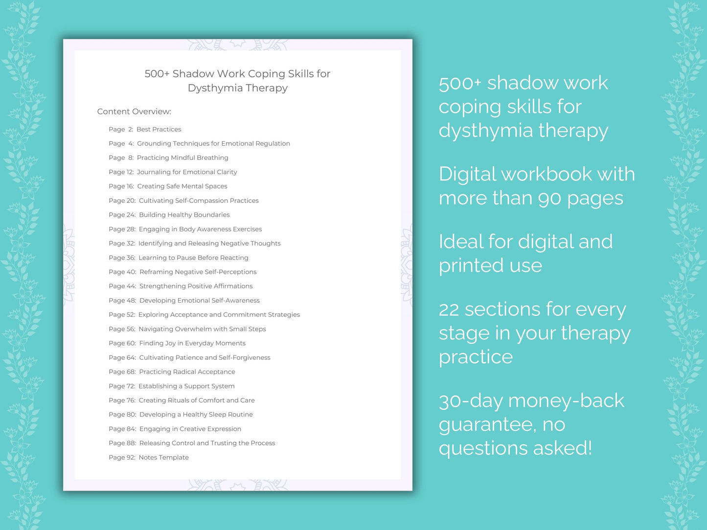 Dysthymia Shadow Work Therapist Worksheets