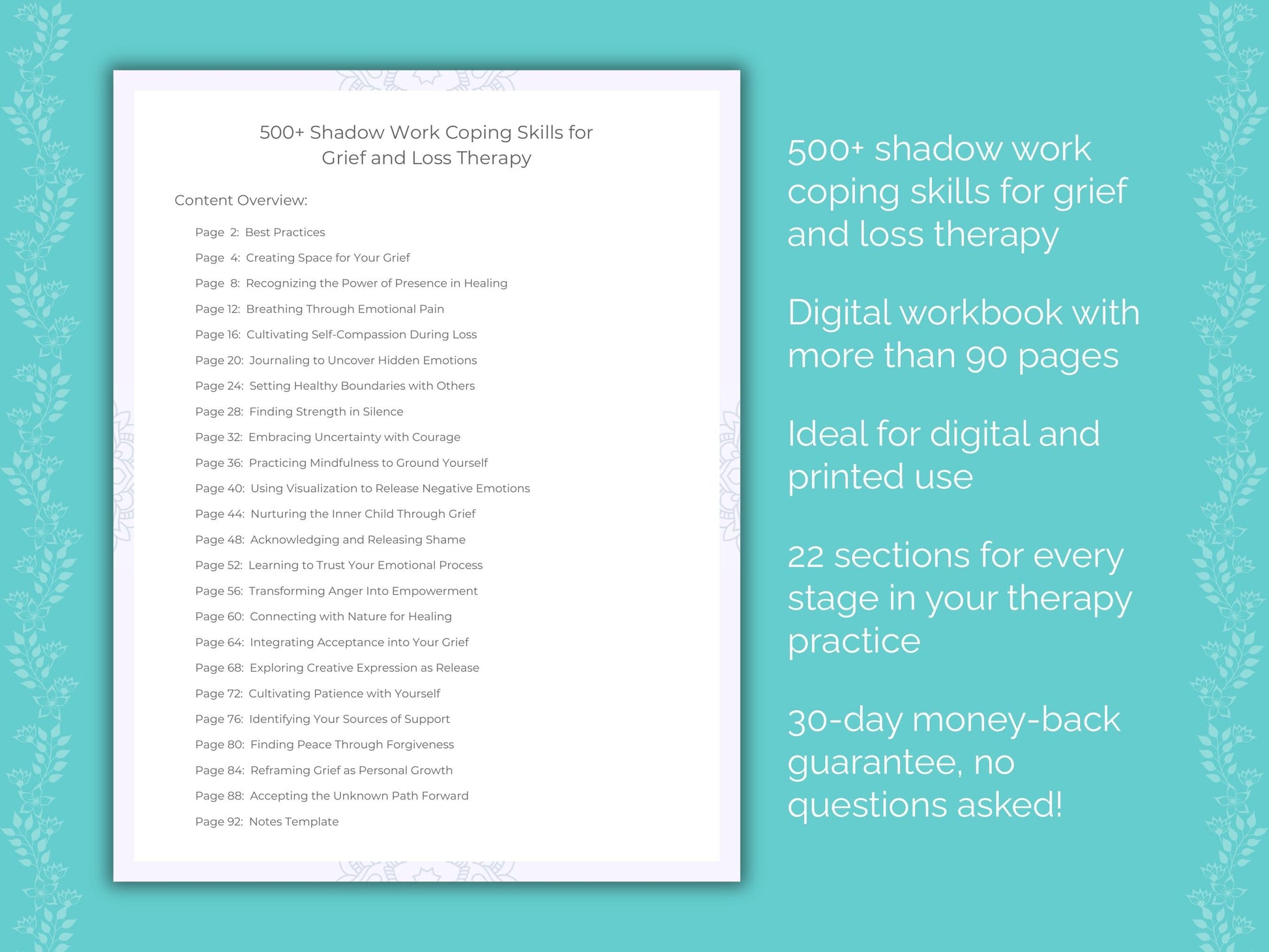 Grief and Loss Shadow Work Therapist Worksheets