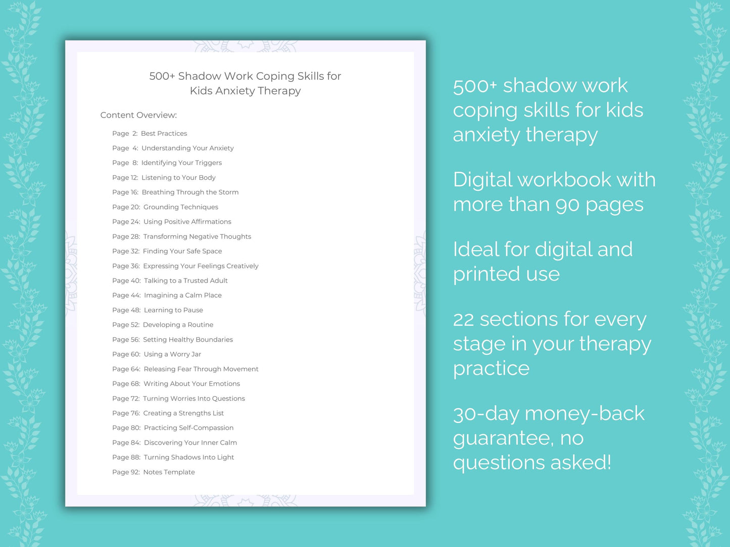 Kids Anxiety Shadow Work Therapist Worksheets