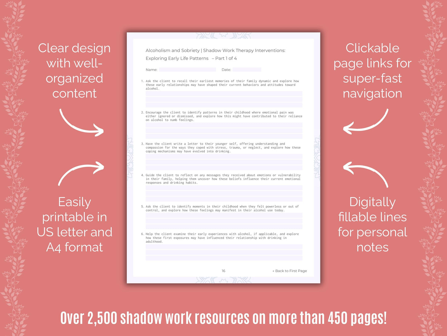 Alcoholism and Sobriety Shadow Work Counseling Templates