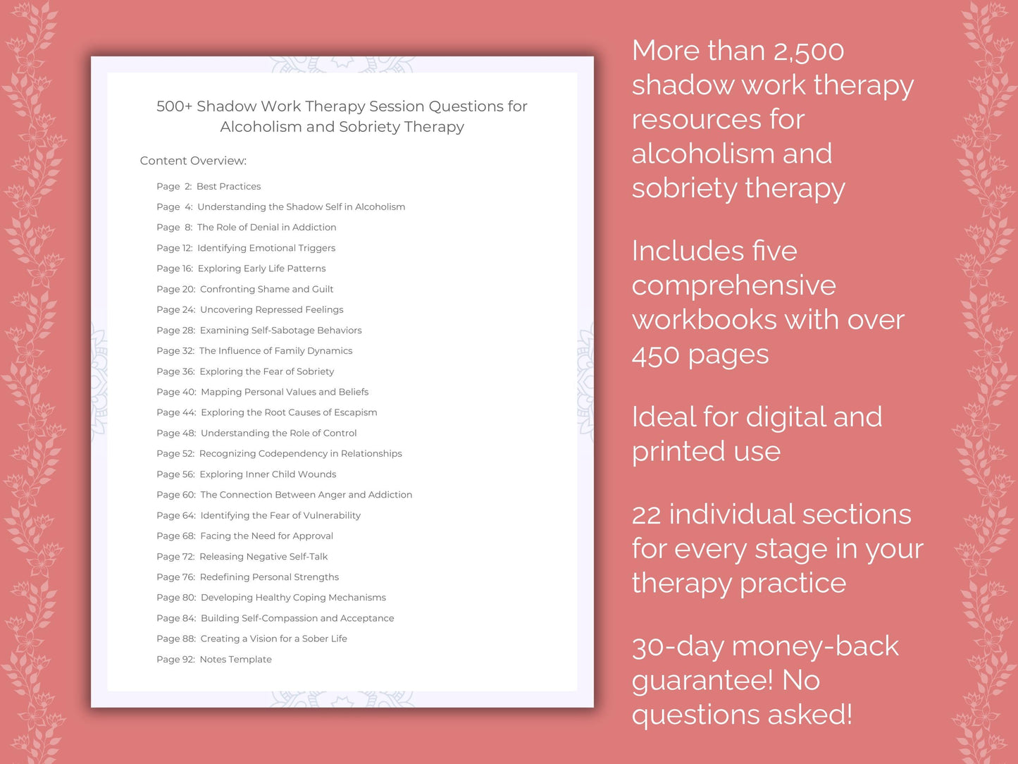 Alcoholism and Sobriety Shadow Work Therapist Worksheets