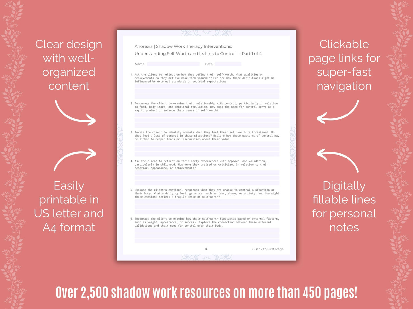 Anorexia Shadow Work Counseling Templates