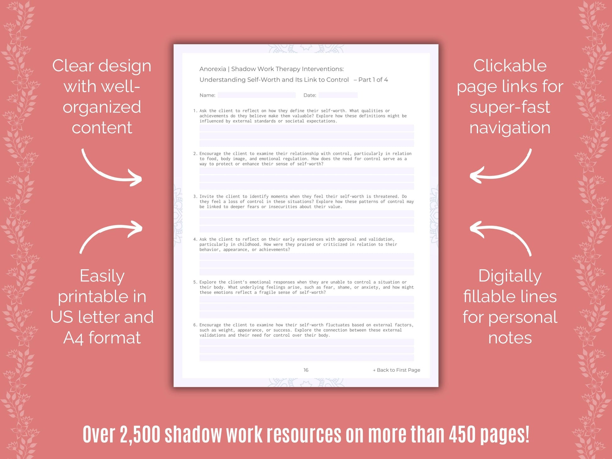 Anorexia Shadow Work Counseling Templates