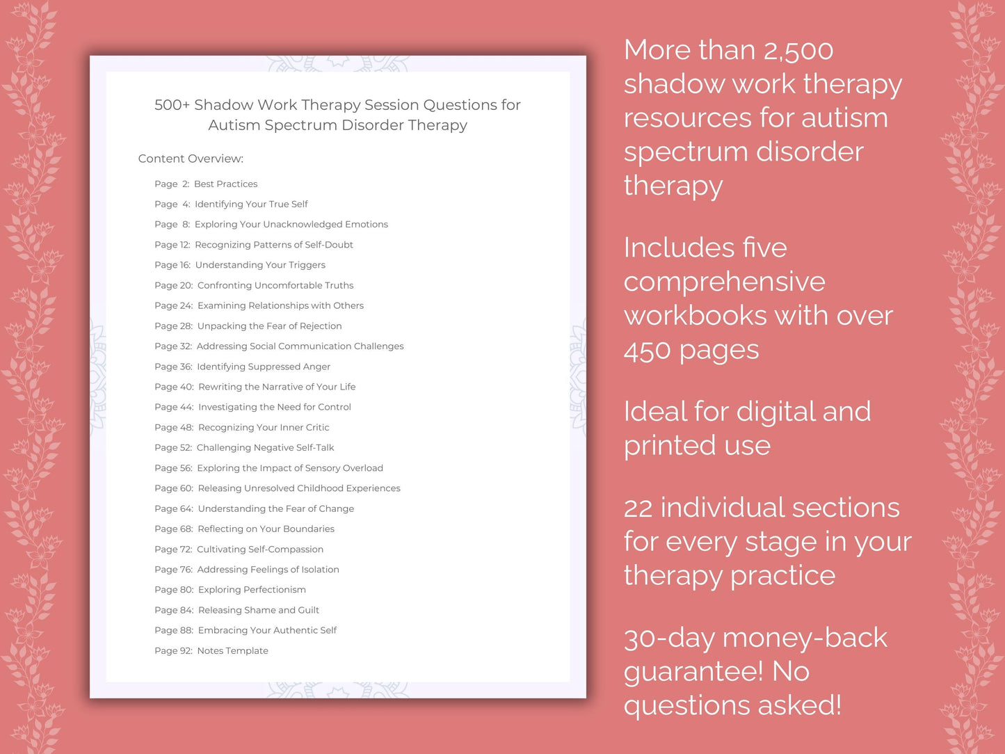 Autism Spectrum Disorder Shadow Work Therapist Worksheets