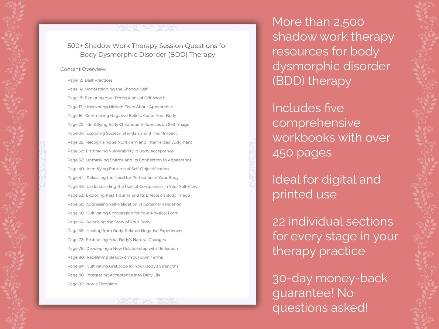 Body Dysmorphic Disorder (BDD) Shadow Work Therapist Worksheets