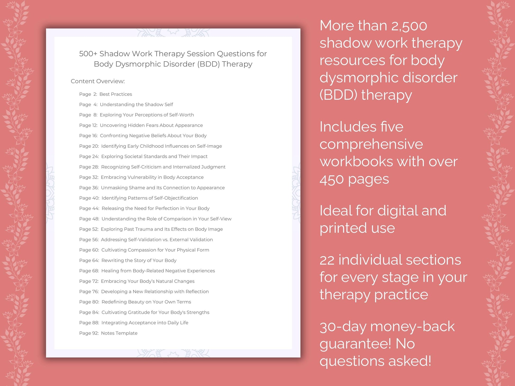 Body Dysmorphic Disorder (BDD) Shadow Work Therapist Worksheets