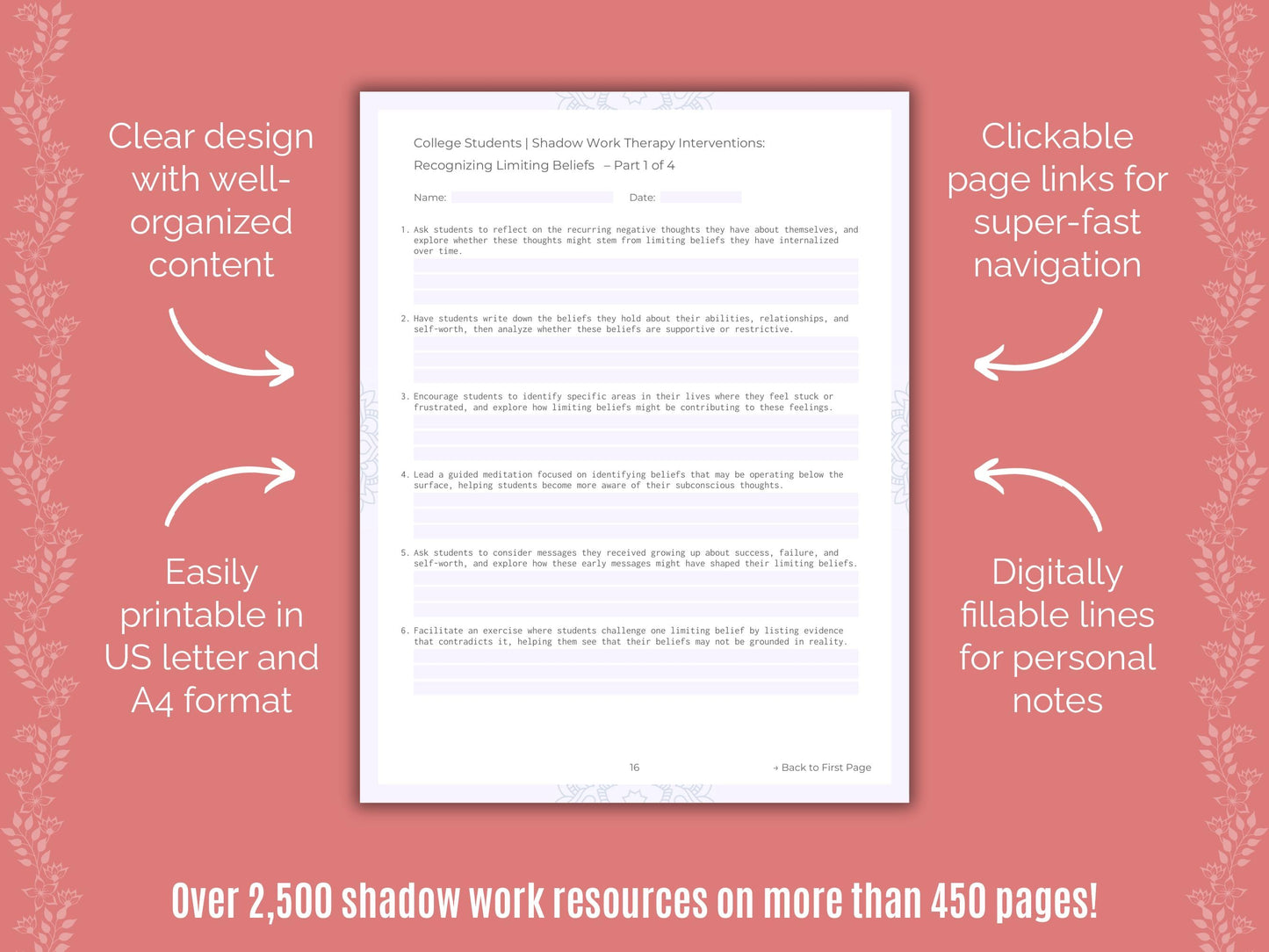 College Students Shadow Work Counseling Templates