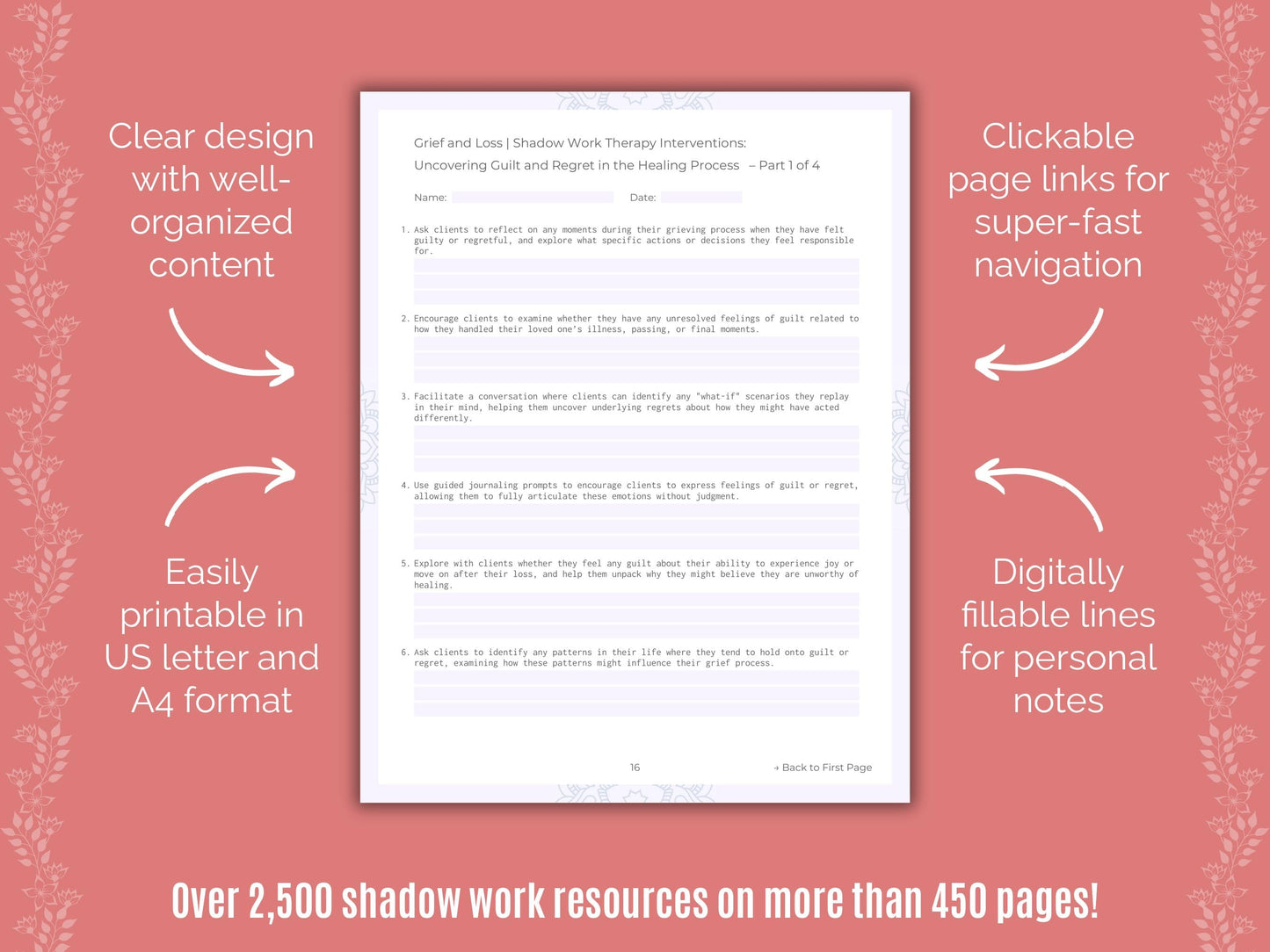 Grief and Loss Shadow Work Counseling Templates