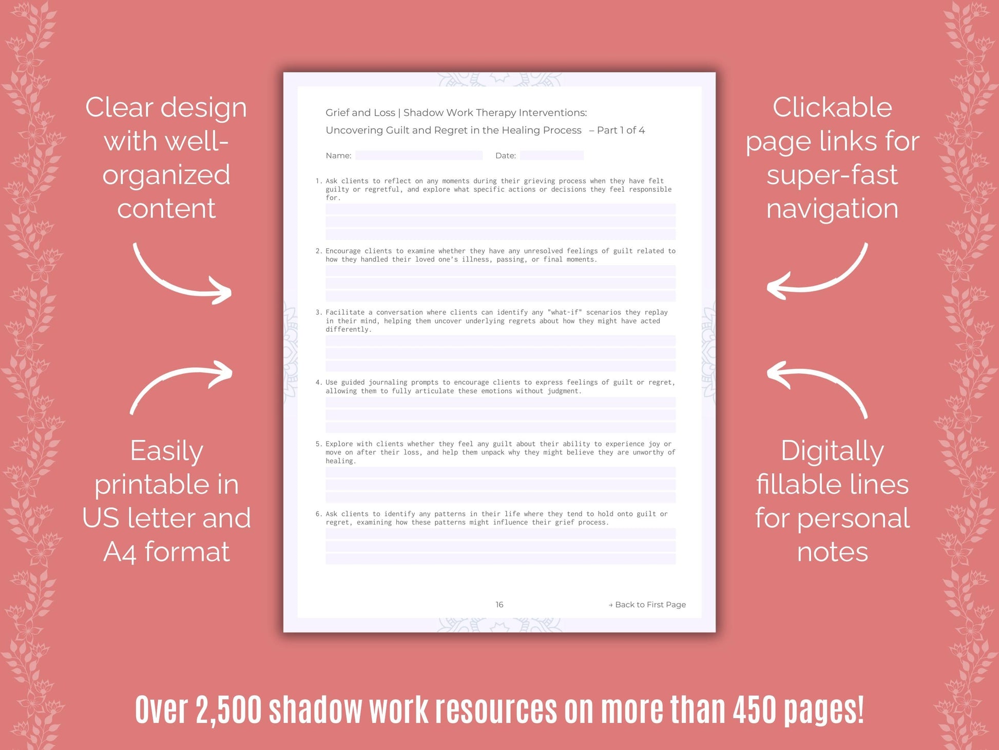 Grief and Loss Shadow Work Counseling Templates