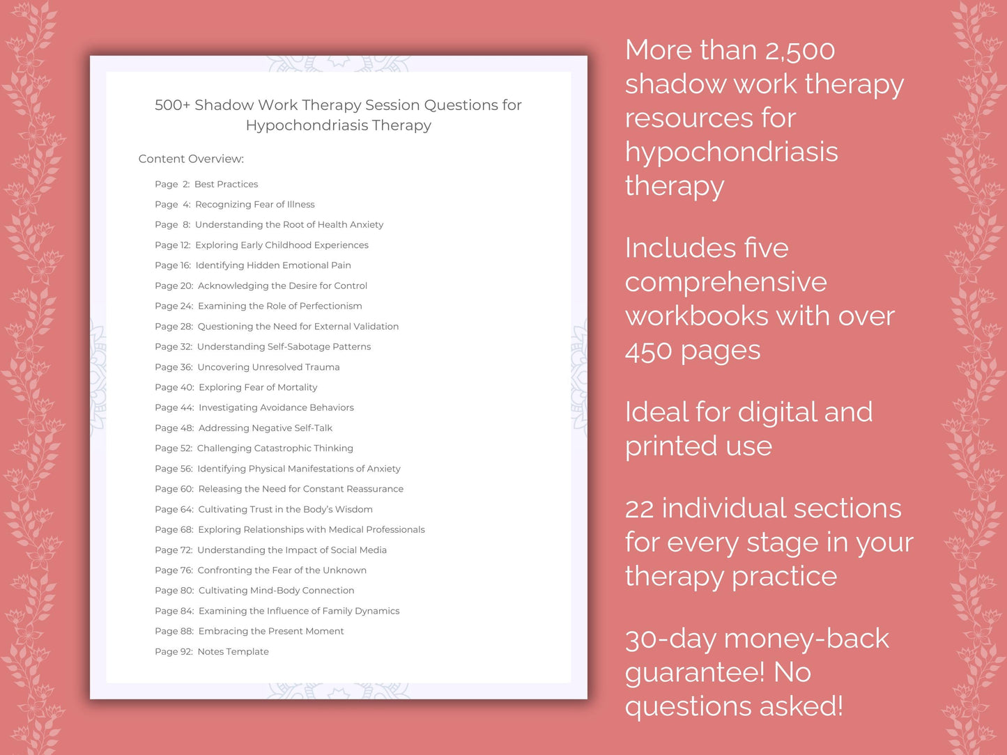 Hypochondriasis Shadow Work Therapist Worksheets