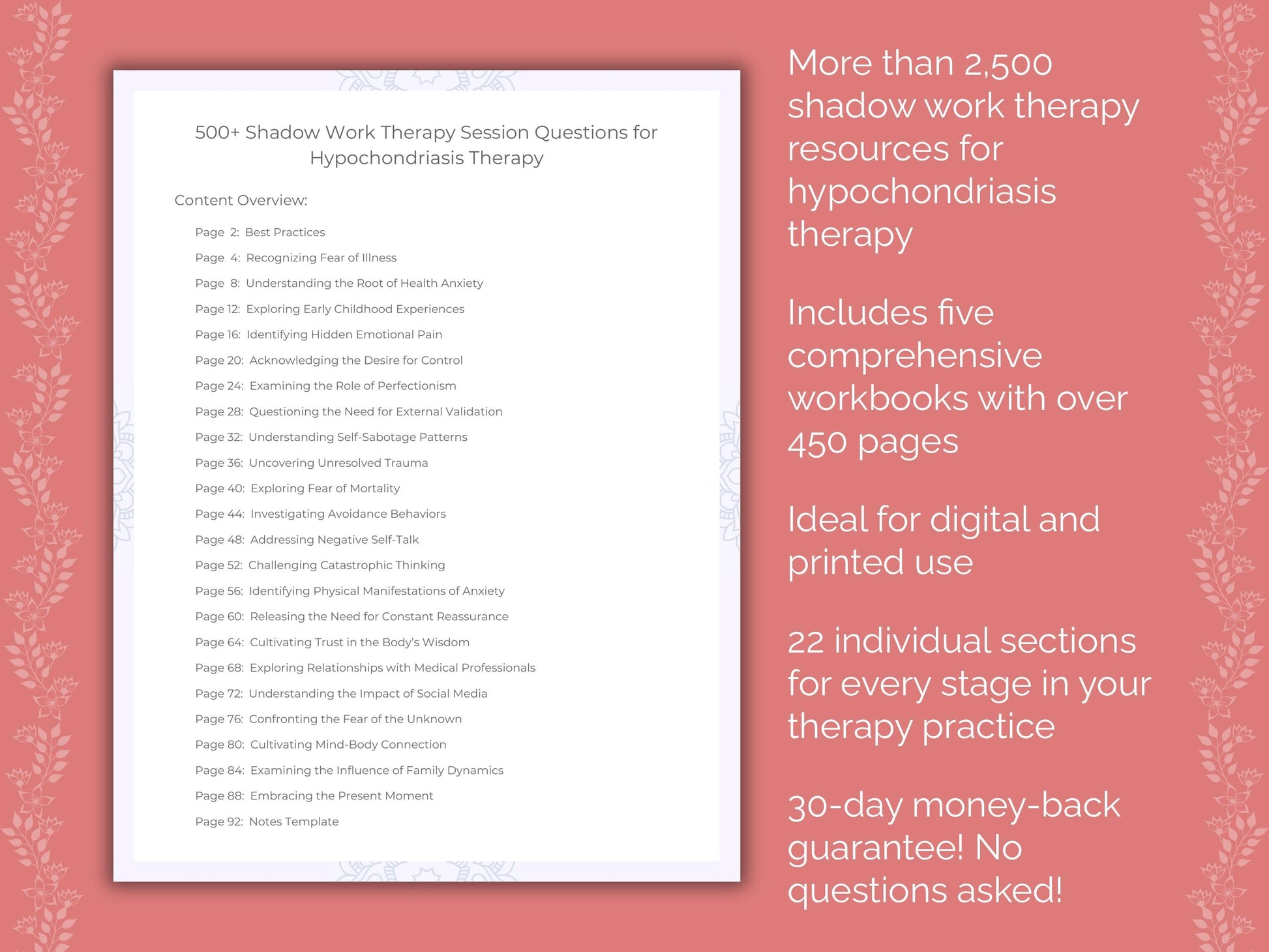 Hypochondriasis Shadow Work Therapist Worksheets