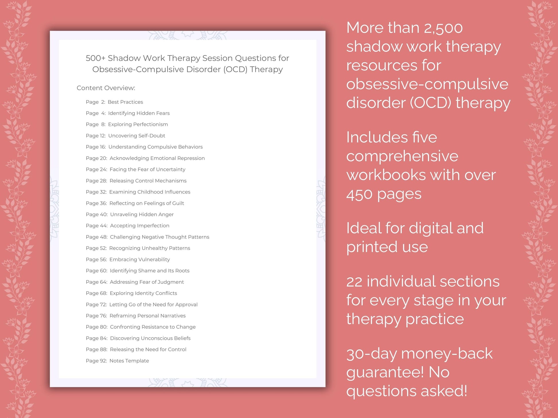 Obsessive-Compulsive Disorder (OCD) Shadow Work Therapist Worksheets