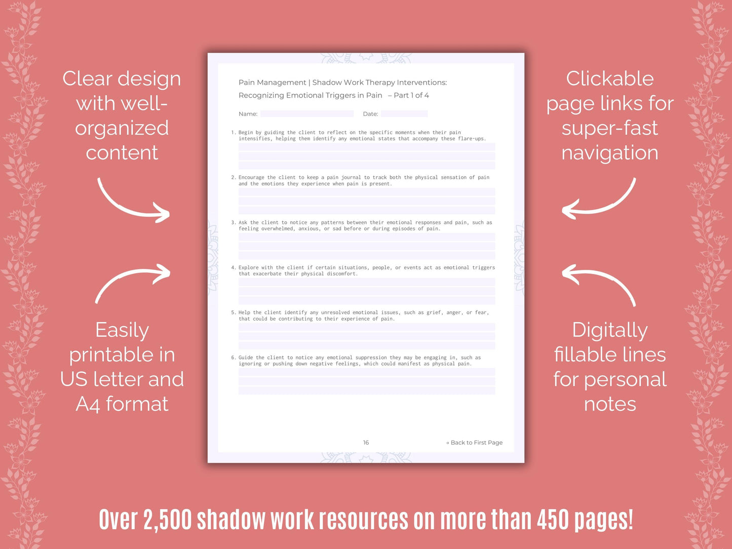 Pain Management Shadow Work Counseling Templates