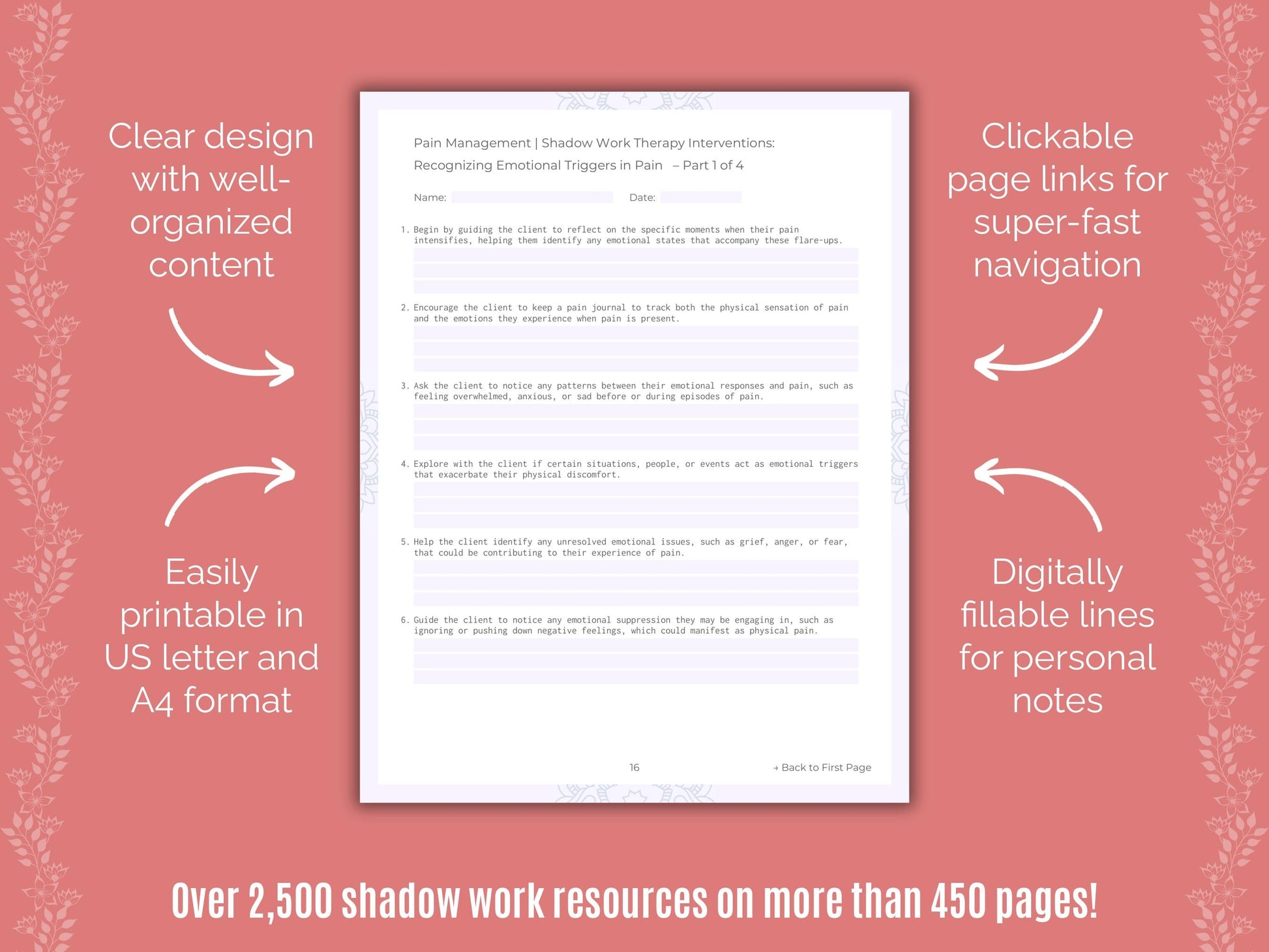 Pain Management Shadow Work Counseling Templates