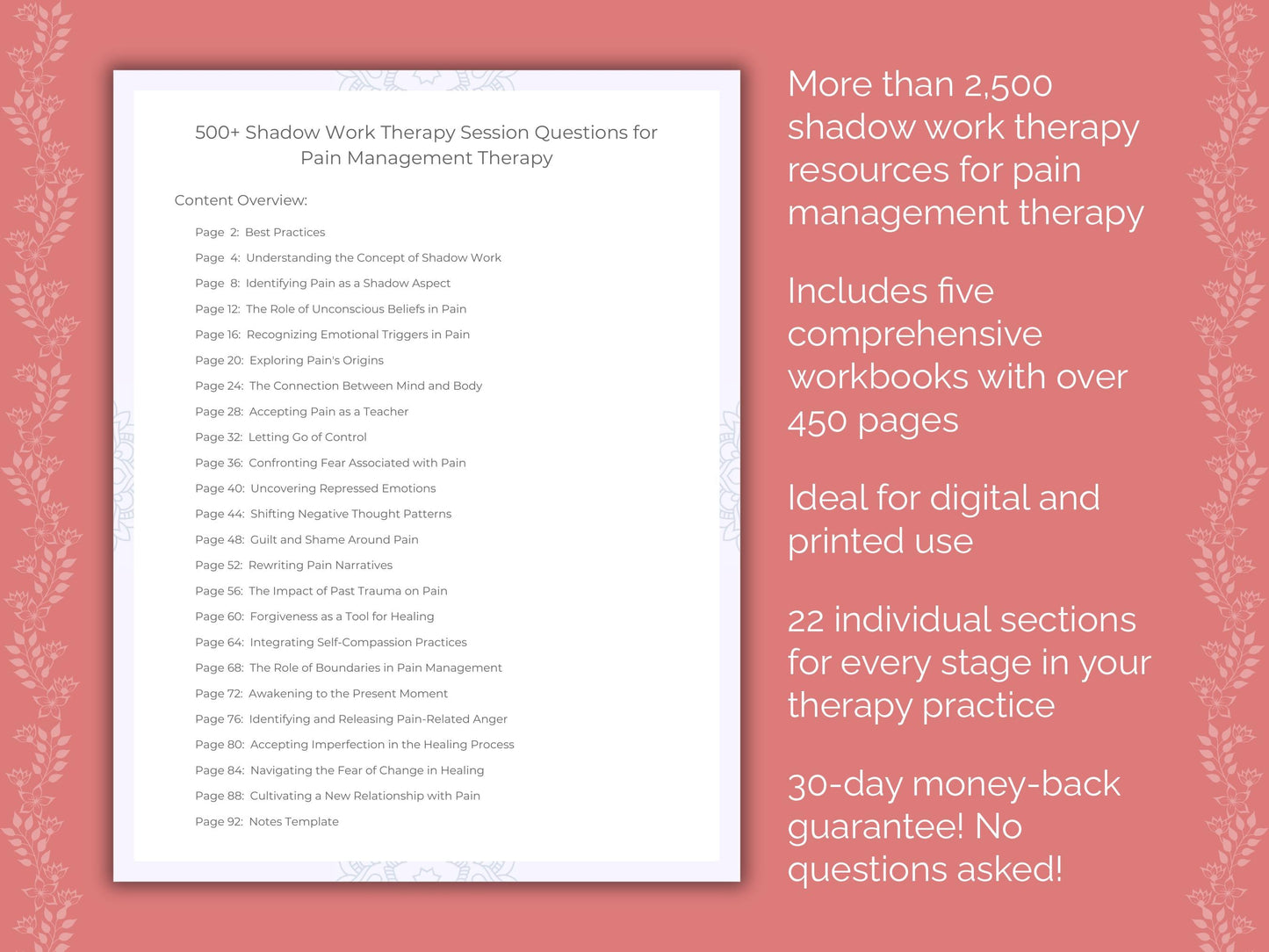 Pain Management Shadow Work Therapist Worksheets