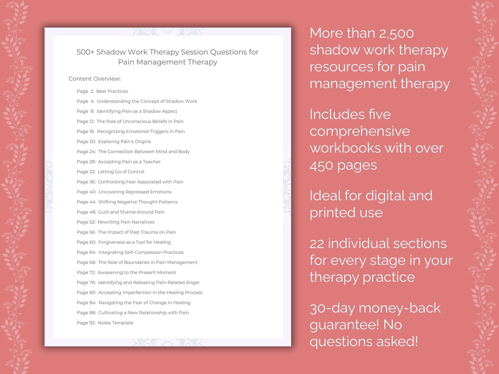 Pain Management Shadow Work Therapist Worksheets