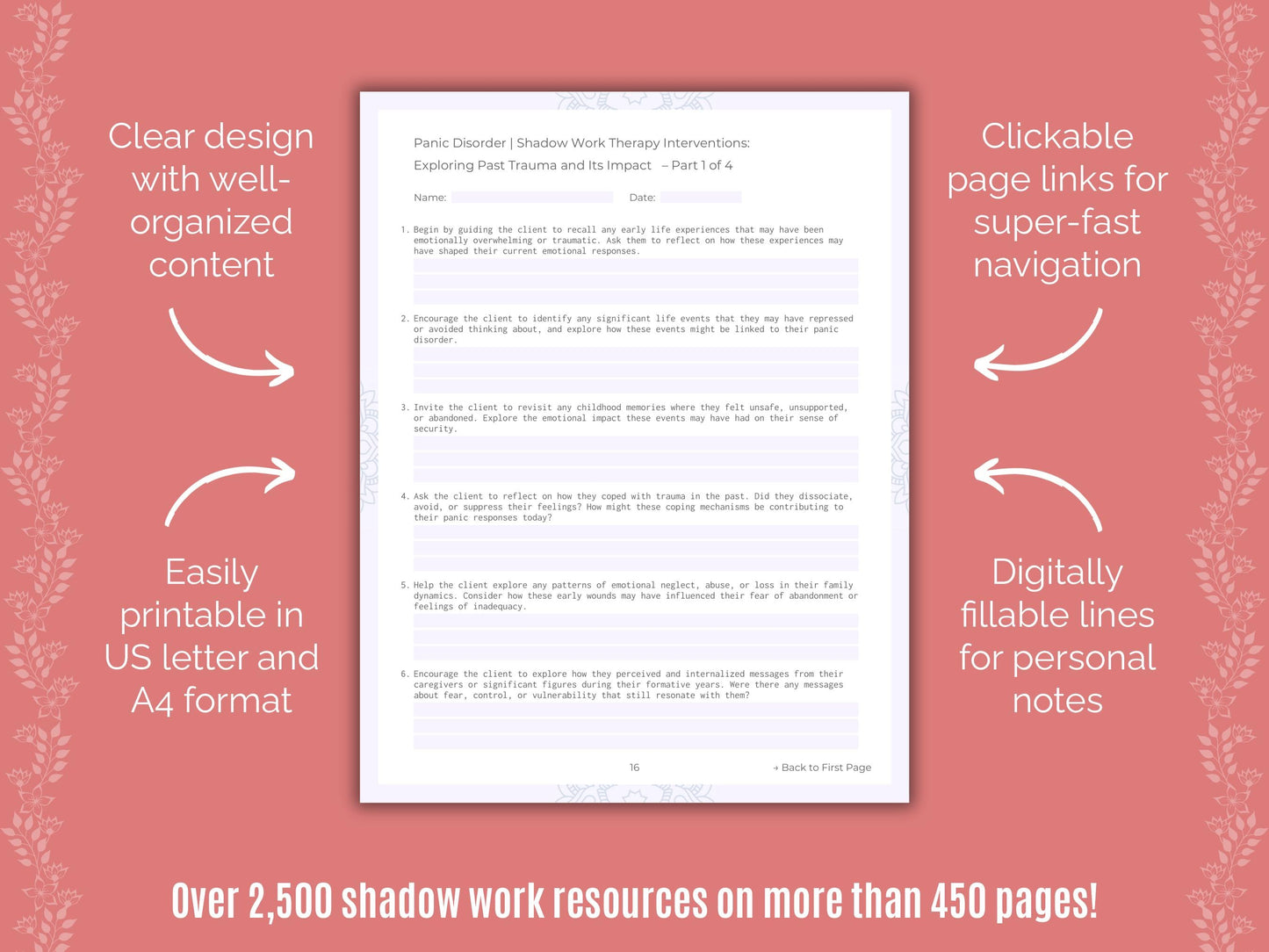 Panic Disorder Shadow Work Counseling Templates