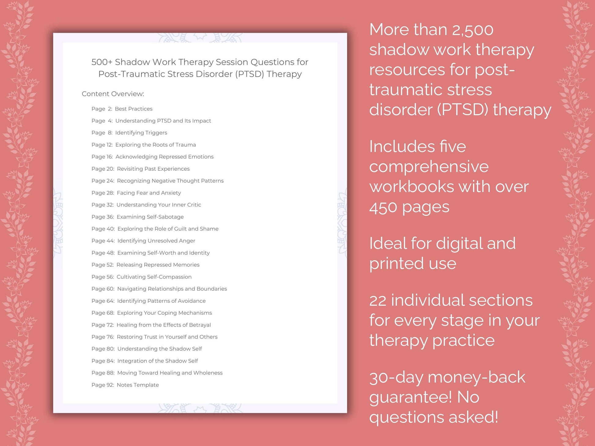 Post-Traumatic Stress Disorder (PTSD) Shadow Work Therapist Worksheets