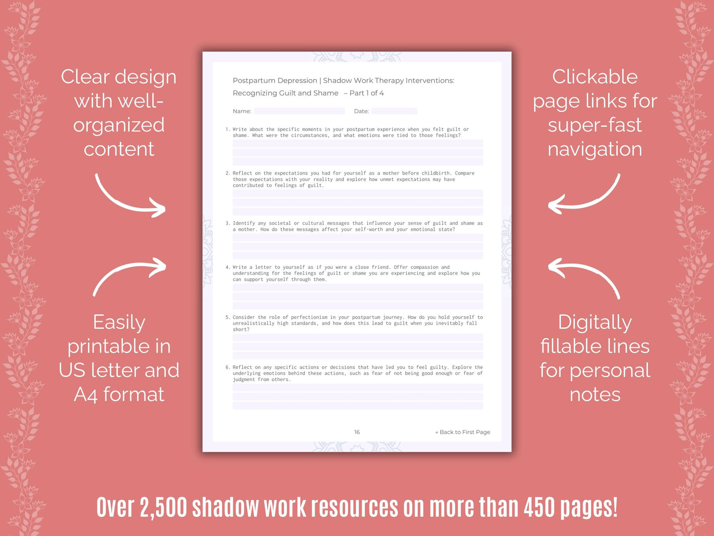 Postpartum Depression Shadow Work Counseling Templates