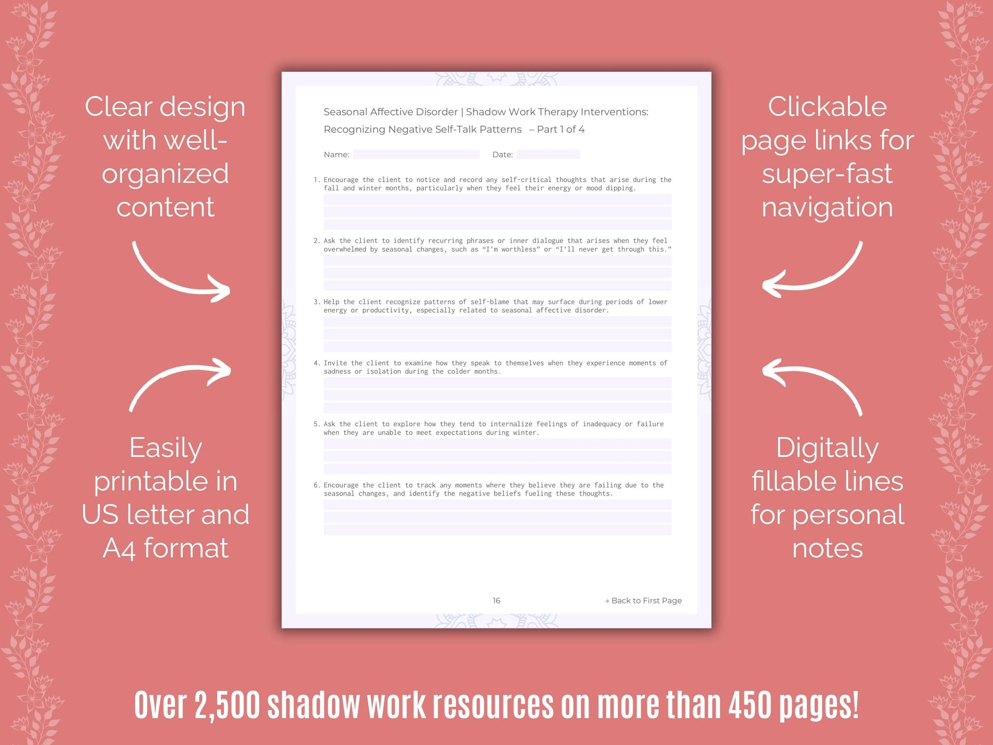 Seasonal Affective Disorder Shadow Work Counseling Templates