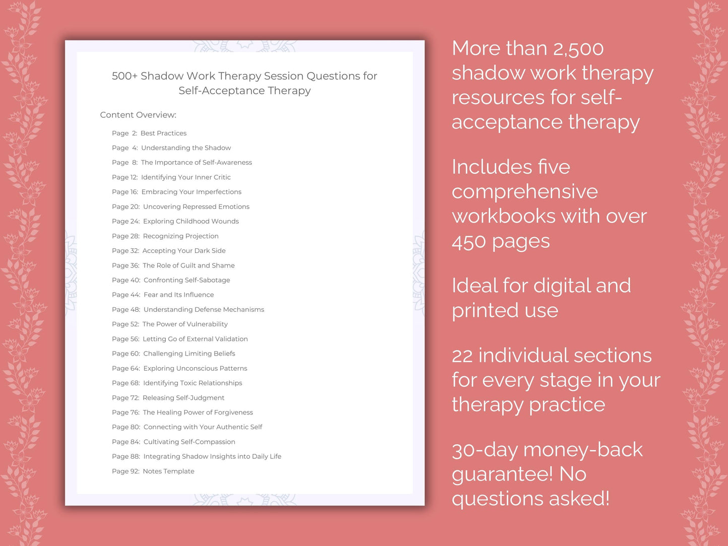 Self-Acceptance Shadow Work Therapist Worksheets