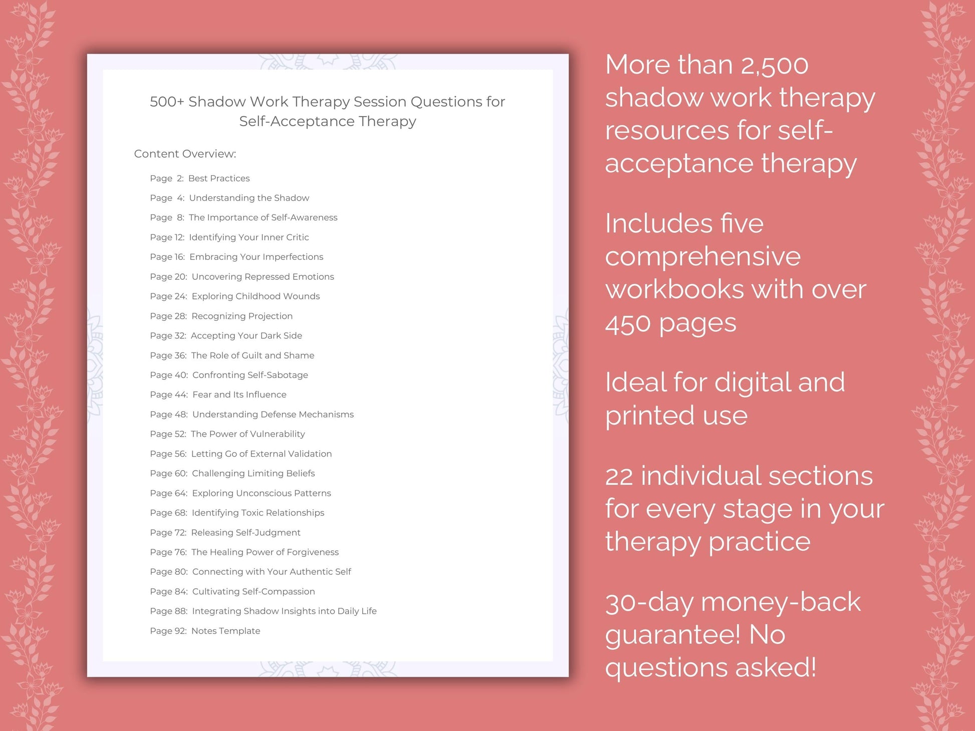 Self-Acceptance Shadow Work Therapist Worksheets