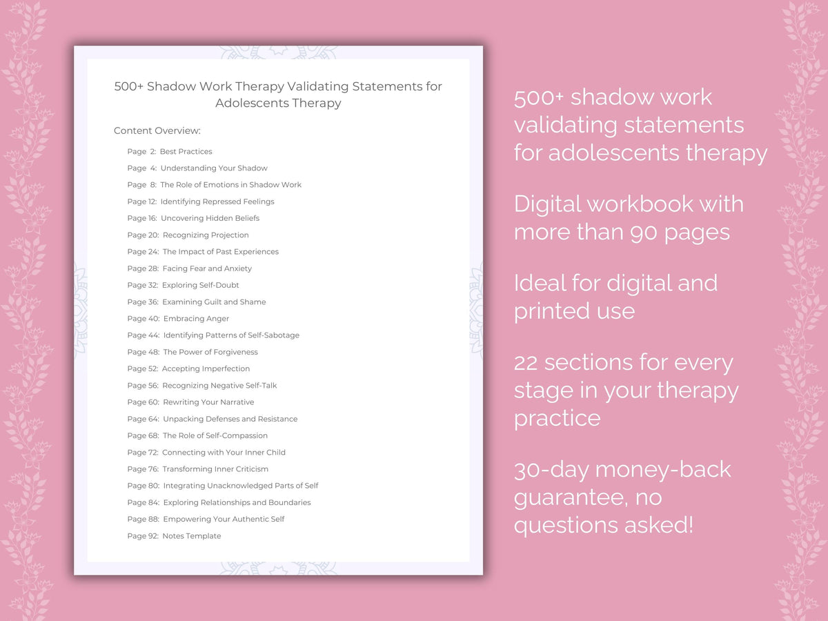 Adolescents Shadow Work Therapist Worksheets