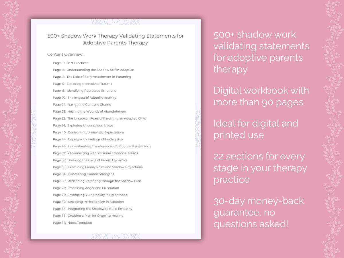 Adoptive Parents Shadow Work Therapist Worksheets