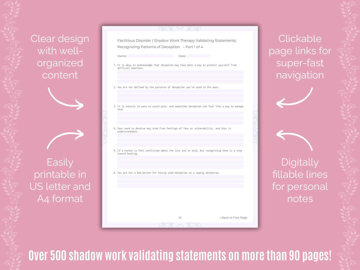 Factitious Disorder Shadow Work Counseling Templates