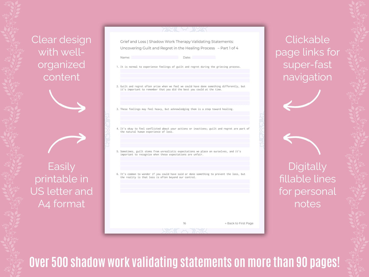 Grief and Loss Shadow Work Counseling Templates