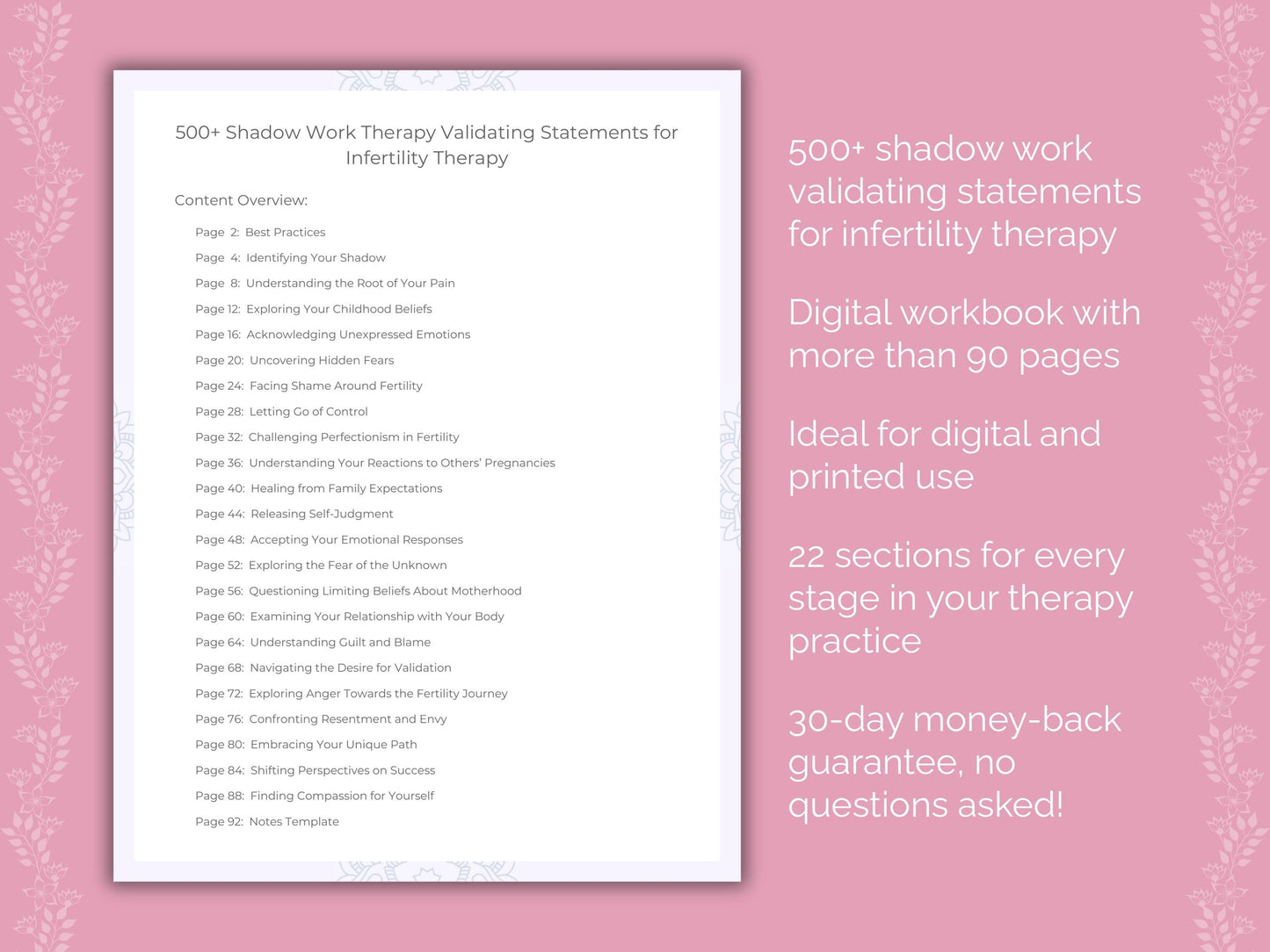 Infertility Shadow Work Therapist Worksheets