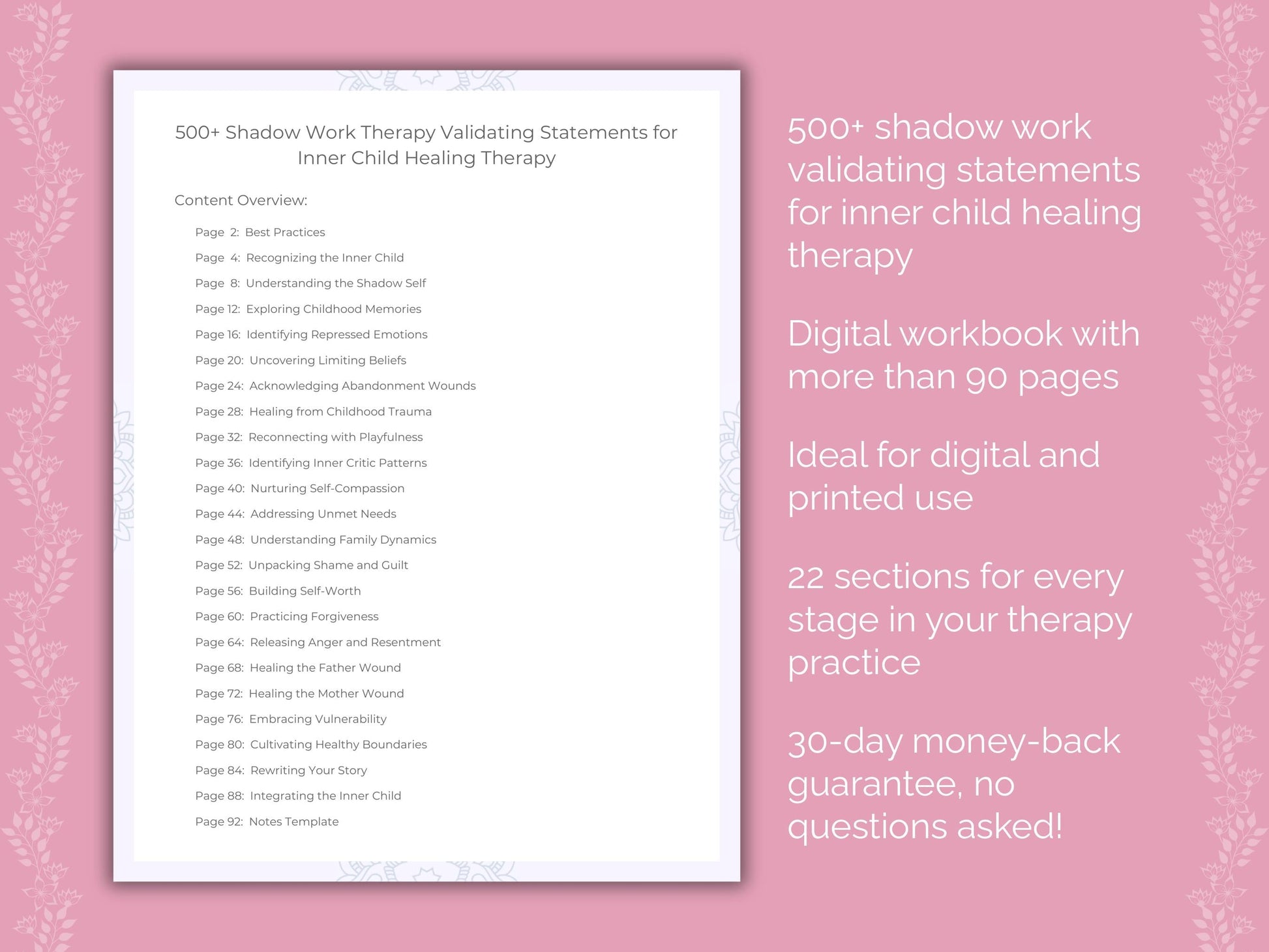 Inner Child Healing Shadow Work Therapist Worksheets