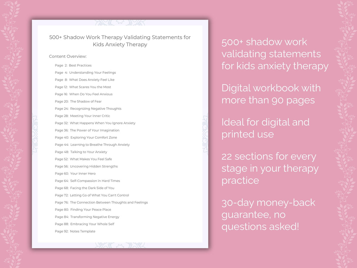 Kids Anxiety Shadow Work Therapist Worksheets